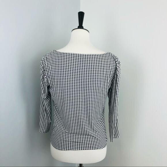 MaxMara Weekend Gingham Jersey Fitted Stretch 3/4 Sleeve Top Large Chic - Picture 4 of 7